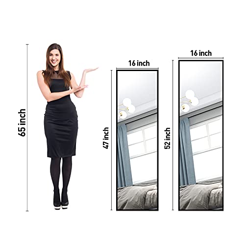 Image of LFT HUIMEI2Y Full Length Mirror 52 inchx16 inch Wall-Mounted Large Standing Hanging or Leaning Against Wall Mirror, Door Mirror Body Dressing Mirror with Aluminum Alloy Frame for Living Room, Bedroom, Black