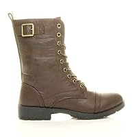 Sky Walker Womens Ladies New Army Low Heel Lace Up Biker Zip Military Buckle Detailed Combat Ankle Boots Size 3 to 8 (6 UK, Brown)