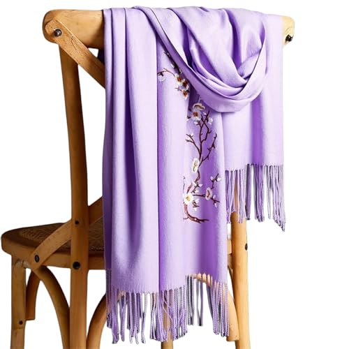 Écharpe femme cachemire contre le froid hiver brodé