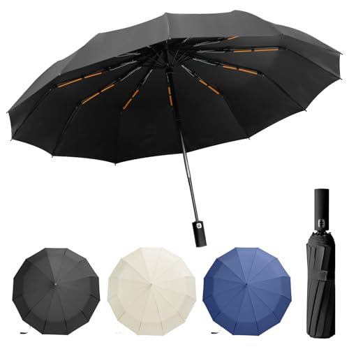 Lusibaka Umbrella Windproof Strong Compact Folding Portable,Extra Large Automatic Open & Close Rainproof with UV Protection,Sturdy Durable Umbrella with 12 Ribs,99 UV Protection UPF 50