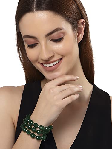Image of Karatcart Glossy Finish Tumble Stone Studded Beaded Bracelet for Women