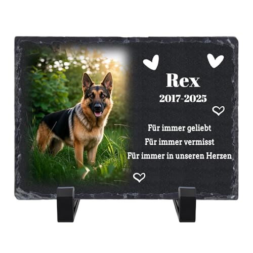 SunHurry Personalisierte Gedenktafel aus Schiefer für Haustiere, Gedenkstein mit Foto und Text, 20x...