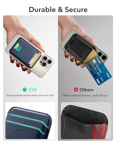 Image of ESR for MagSafe Wallet, 5 Card Holder with RFID Blocking, MagSafe Sticker Included, Slim Magnetic Wallet for iPhone 17e /17 /16 /15 /14 /13 /12 Series and Selected Samsung Devices, Not for 13 /12 Mini, Blue