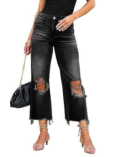 LOLONG High Waisted Ripped Flare Jeans for Women Casual Distressed Pants