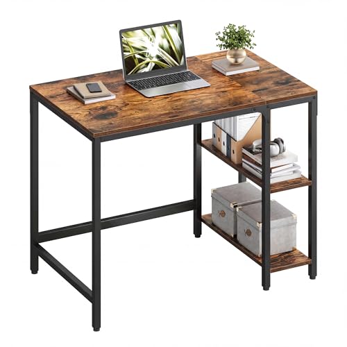 VASAGLE Escritorio, Mesa de Trabajo, Estilo Moderno, para Estudio Dormitorio Salón Oficina, 100 x 50 x 76 cm, Marrón Rústico y Negro Tinta LWD046B01