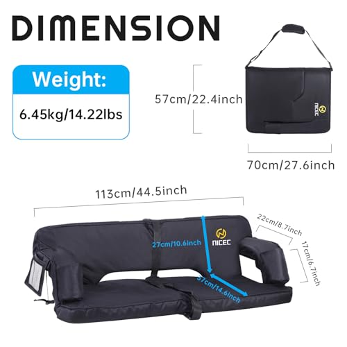 Nice C Oversized Stadium Seats with Back Support, XXL Bleacher Seats, Double Stadium Chairs with Back and Cushion, Floor Chair, Foldable, Thick Padding (One Black)