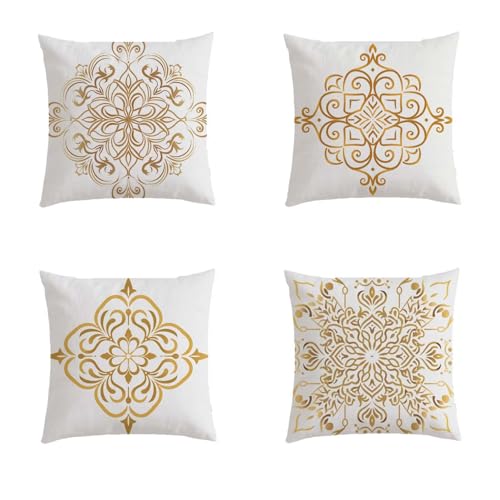 Housse Coussin Exterieur Bohème en Aspect Lin avec Impression Double Face