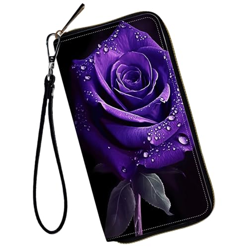 Women Wallets,Large Capacity Clutch Purse for Women Ladie Men Wallet Clearance Credit Card Holder PU Leather Handbag Clutch Purse-Purple rose - Main Image