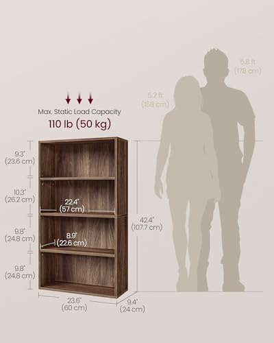 Image of VASAGLE CUSTOS Collection - Bookshelf, 4-Tier Bookcase, Book Shelf, Open Storage Shelf, 9.4 x 23.6 x 42.4 Inches, for Living Room, Home Office, Dining Room, Natural Walnut ULBC164K01