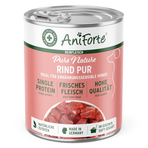 AniForte Barf Hundefutter Nass Rind Pur 6 x 400g – Fleisch Pur, Barffleisch für Hunde, Barffutter, Nassfutter getreidefrei & mit hohem Fleischanteil, Wet Dog Food Dosenfutter