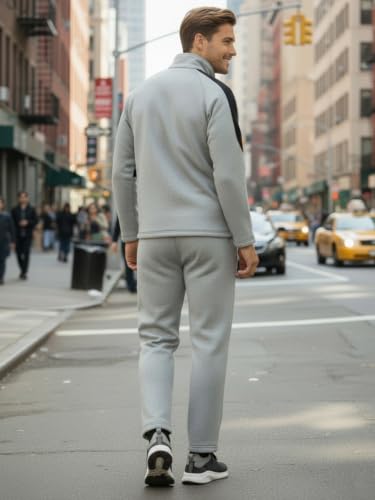Image of CHKOKKO Men's High Neck Winter Tracksuit Set with Full-Zipper Upper & Elasticated Waist Jogger Pants | Warm Soft Solid Activewear for Gym, Running & Casual Use