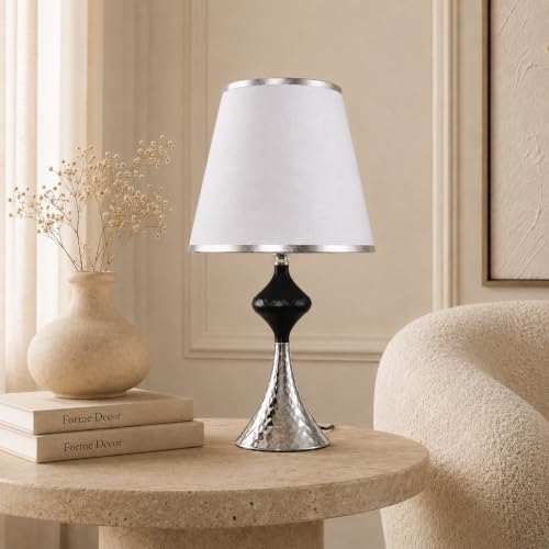 Sora Corded Table Lamp | Linen Shade | Black Silver Metal Base