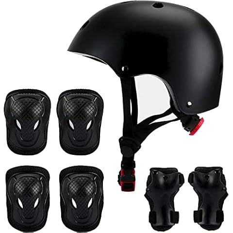 Niftii Helmet, Knee, Elbow & Wrist Pad Set for Children | Adjustable Kids Skateboard Accessories | Kids Bike Helmet and Pad Set for Boys & Girls | Complete Safety Set for Kids Scooter Cycling (Black) Cover