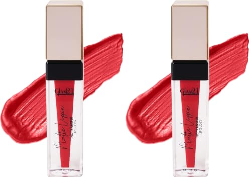 Image of Glam21 Matte Lippie No Transfer Lip Gloss | Lightweight and comfortable| Creamy Matte Formula - 4 gm | Red Magic-01 (Pack of 2)