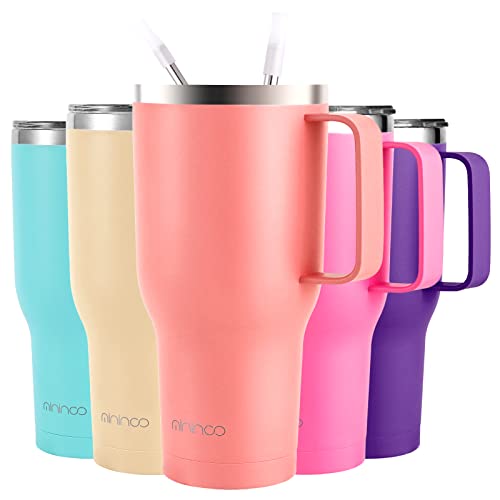 mininoo 40 oz Tumbler with Handle and Straw, Insulated Tumbler with Handle Leak Proof, Large Tumbler with Lid and Straw (Bubblegum) Bubblegum 40 OZ