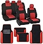 BDK PolyPro Red Car Seat Covers Full Set with 4-Piece Car Floor Mats - Two-Tone Seat Covers for Cars with Carpet Floor Mats, Interior Covers for Auto Truck Van SUV