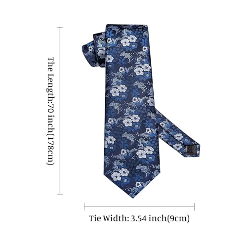 Image of Hi-Tie 70 inches Ties for Men Silk Extra Long Necktie and Pocket Square Cufflinks Set Men Big and Tall Tie Business
