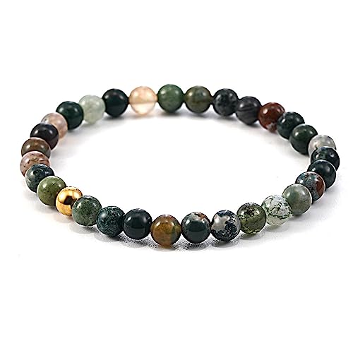 Bracciale Elastico Con Pietra E Acciaio per uomo e donna | Braccialetto con pietre preziose di cristallo da 6 mm (Agata indiana)