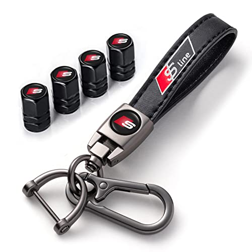 Porte-clé et Valve Pneu Voiture pour Audi S Line S1 S2 S3 S4 S5 S6 S7 S8 SQ2 SQ5 SQ7 SQ8, Porte Clef Voiture, Bouchon Valve Pneu Voiture, Bouchon de Valve, Voiture Accessoires, Noir
