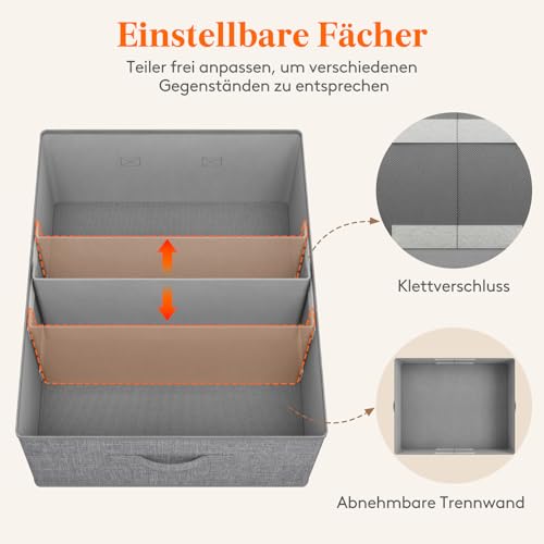 Lifewit Groß 2er Set Aufbewahrungsboxen, 50 x 40 x 20 cm Faltbarer Schrank Aufbewahrungskorb mit EntfernbareTrennwand, Stoff Kleiderschrank Organizer -Aufbewahrung Boxen für Kleidung, Hosen, Socken