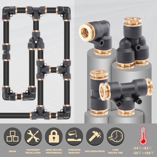 Image of CheeMuii 39 PCS DOT Air Line Quick Connect Fittings 1 /4 inch 3 /8 inch 1 /2 inch Push to Connect Fittings DOT Brass Air Hose Fittings Repair Kit for Semi Truck Air Line Kit or Industrial Air System