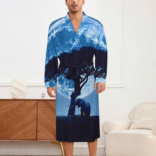 Elephant Full Moon Soft Robe Long Sleeve Bathrobes V Neck Sleepwear Spa Robes with Belt Men Woman2