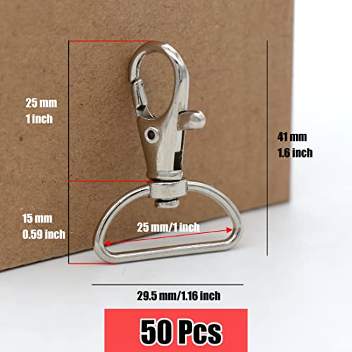 YAKA 50 Pack Premium Metal Lobster Claw Clasps 360°Swivel Trigger Snap Hooks by Swivel Clasps with D Ring (D Ring Inner Width 1 inch)。 - Thumbnail 2