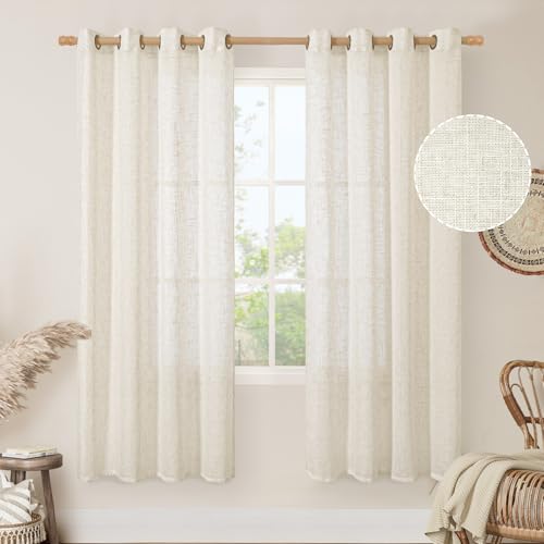 Image of LAMIT Natural Linen Curtains for Living Room 2 Panels Set, 78 Inch Faux Linen Textured Light Filtering Drapes Bronze Grommet Boho Panels for Farmhouse /Bedroom /Porch, 52 x 78 Inch