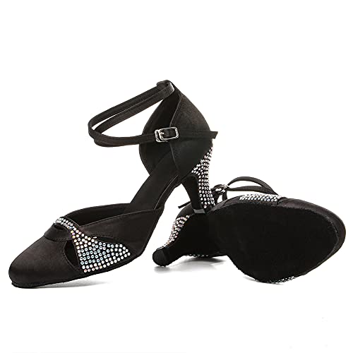 HROYL Latin Dance Shoes Women Waltz Shoes for Girls Glitter Rhinestone Dance Shoes Wedding Dance Shoes for Women,Model YCL157/4124