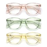 OPULIZE AWE Occhiali luce blu donna e uomo - Confezione da 3 - Occhiali da lettura - Antibagliore per computer e gaming - Protezione UV - Rotondo retrò - Rosa Verde Giallo trasparente +3,50
