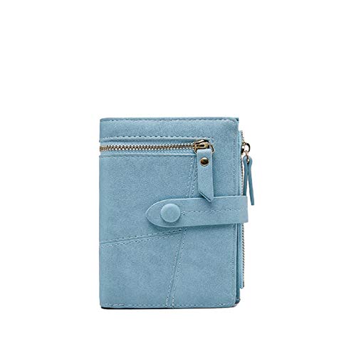 Damen Geldbörse Große Kapazität, Vintage Damen Portemonnaie Ledertasche, Damen Geldbeutel, Viele Fächer mit Reißverschluss und Druckknopf Blau Cover