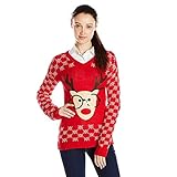 Derek Heart Juniors' Long-Sleeve Nerdy Reindeer Ugly Christmas Sweater