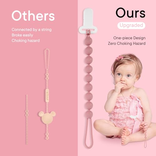 MINMUNJIU Pacifier Clips Baby Girl, 4 Pack One Piece Flexible Soft Binky Clips Silicone Pacifier Holder Clip for Girls, Baby Girl Newborn Essentials