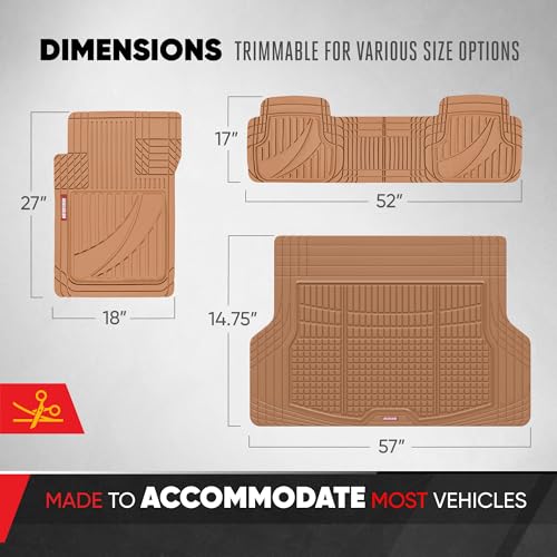 Motor Trend FlexTough Advanced Heavy Duty Beige Rubber Car Floor Mats & Cargo Liner for SUV & Car Full Set - Universal Trim to Fit All Weather Automotive Floor Mat & Cargo Liners for SUV, Car, & Van by Motor Trend - Image 5