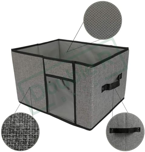 Image of SHIBUI Foldable Fabric Storage Bins with Lid, Clear Window, and Handles - Durable & Stackable Storage Solution for Home and Office - 16x12x10 inches.