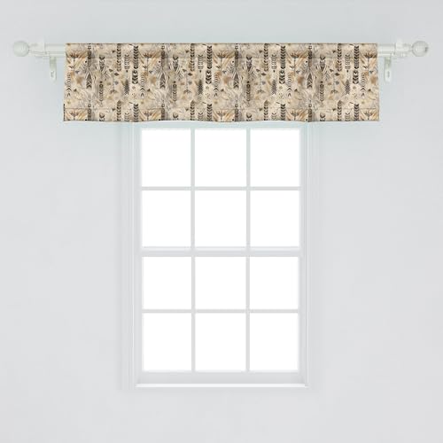 Ambesonne VALPANO-2_SD3195_12X54 Abstract Window Valance Pack Of 2, Earth Tone Leafy Silhouettes With Geometric Shapes And Floral Details, Rod Pocket Curtain Valances For Kitchen Bedroom, 54 Inch X 12", Camel Beige And Brown thumb #1