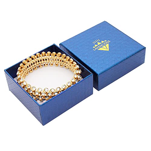Lavencious Tennis 5 Row Rhinestone Stretch Bracelets Bridal Evening Party Jewelry For Woman Bangle (Gold) #TOP4