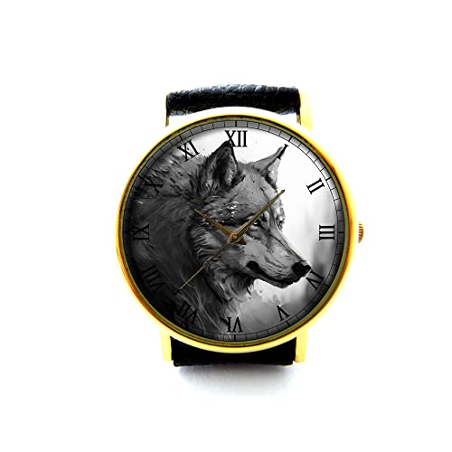 Wolf Leather Watch, Wolf Wrist Watch, Unisex Watch, Ladies Watch, Mens Watch, Personalized Watch, Wolf Jewelry P437