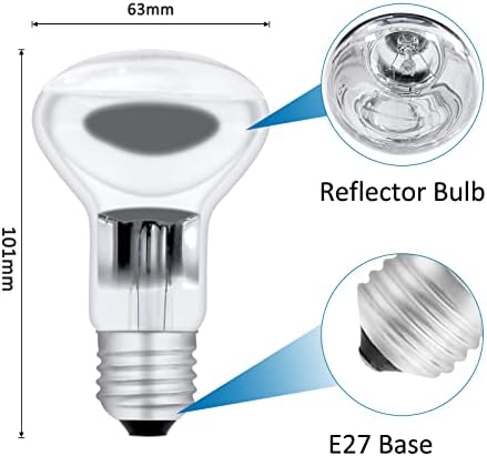 Clear R63 Reflector E27 60W Bulb Dimmable, AC220-240V, R63 E27 Spot Incandescent Bulb, 550LM Warm White 2700K, E27 Reflector Screw Bulb for Lava Lamp, Chandelier, Ceiling Light, 5 Pack