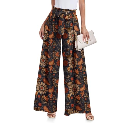 Lepunuo Womens High Waisted Leopard Palazzo Pants Casual Wide Leg Long Lounge Pant Trousers with Pockets