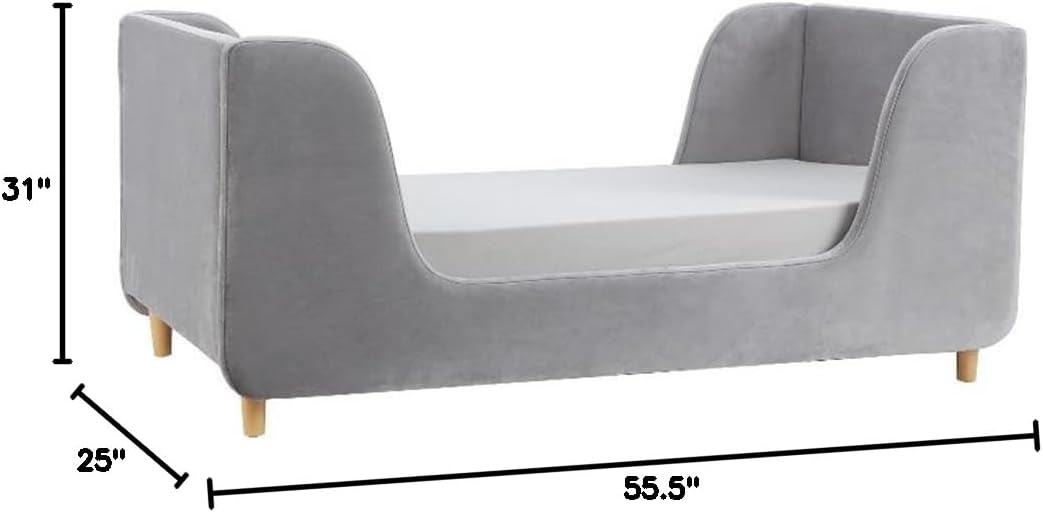 Pemberly Row Contemporary Upholstered Toddler Bed, Low Profile Design, Soft Polyester Fabric, Sturdy Wood Frame, Vibrant Colors, Fits Standard Crib Mattress, Cozy and Safe Sleeping Space for Kids