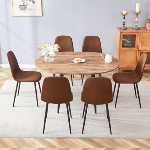 Image of FURNITO Round Dining Table Set for 6, 42 inch-54 inch Extendable Dining Table with 6 Upholstered Chairs, 7 Piece Modern Kitchen Table and Chairs Set for Dining Room, Kitchen, Small Space, Easy Assembly & Use