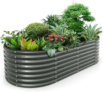 A ANLEOLIFE 8x4x2ft Galvanized Raised Garden Bed Kit, Oval Metal ...