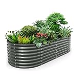 A ANLEOLIFE 8x4x2ft Galvanized Raised Garden Bed Kit, Oval Metal Deep Root Planters for Outdoor Plants Vegetables Flowers Herb, Large Bottomless, 478 Gallon Capacity- Quartz Grey