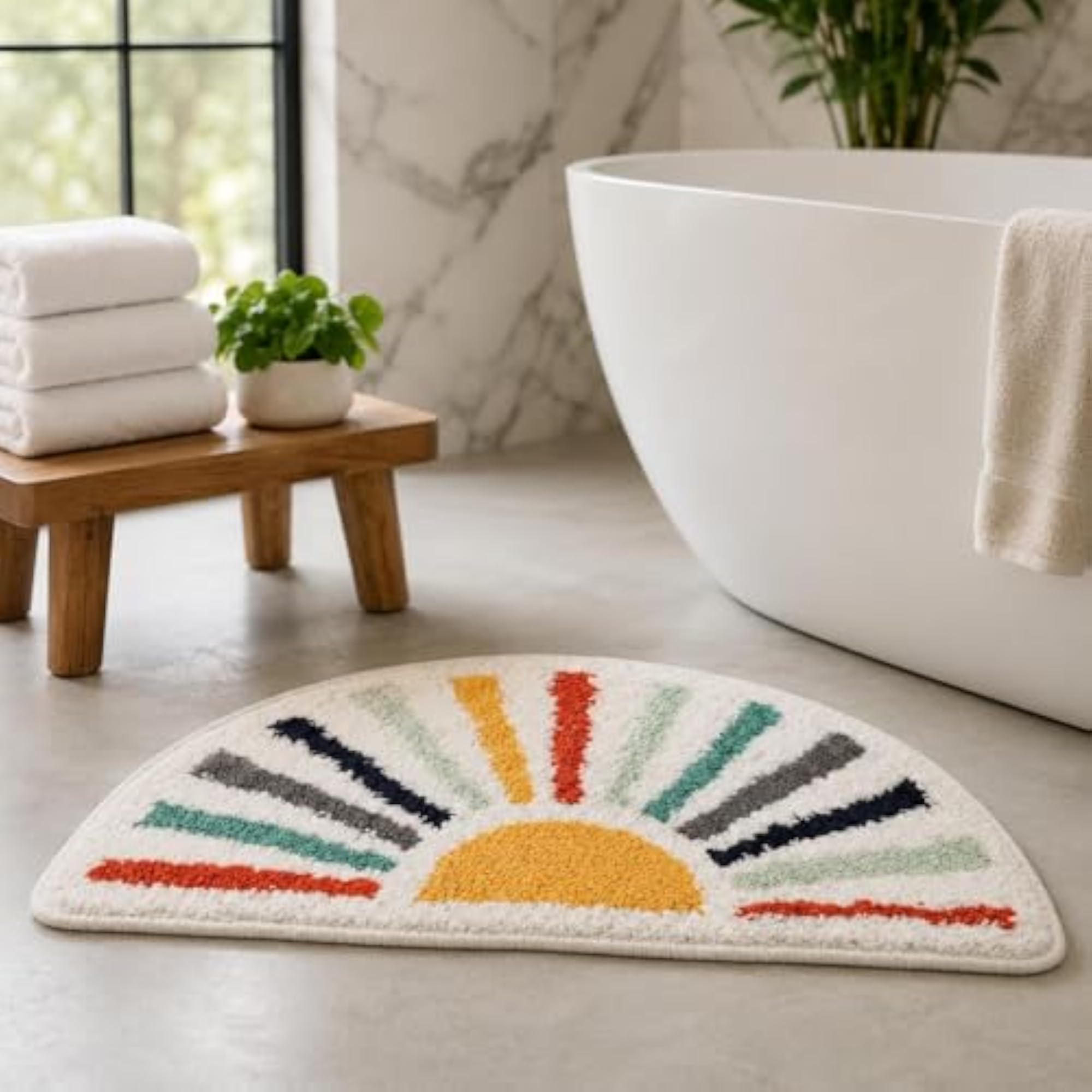 Faux Cashmere Soft Textured Semi-Circular Bath Mat
