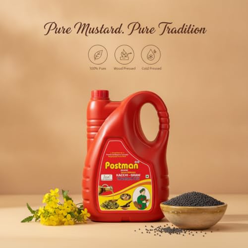 Image of Postman Wood Pressed Mustard Oil 5 Litre Jar | Cold Pressed Kacchi Ghani Sarso Tel