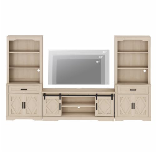 Image of WAMPAT Farmhouse Entertainment Center with Bookshelves for 65 inch TV