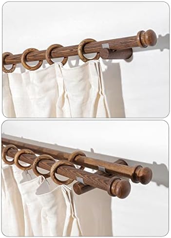 Walnut Color Solid Wood Curtain Rod - European-Style, Double Rod with Load-Bearing Rings, 55.1 inches, Ideal for Roman Curtains, Simple and Elegant Home Décor
