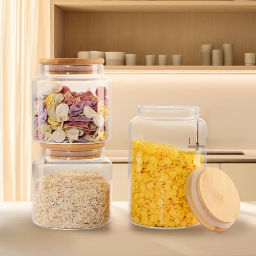 INCETUE Vorratsdosen Glas mit Deckel, 480ML Vorratsgläser mit Luftdicht Bambusdeckel, Deko Küche Glasbehälter für Müsli, Pasta, Nudeln, Mehl, Kaffeebohnen, Overnight Oats - Klein
