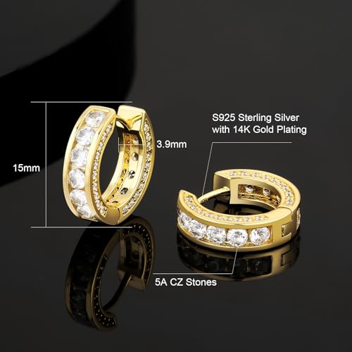 KRKC Hoop Earrings for Men S925 Sterling Silver Hypoallergenic Hoop Earrings, 14K Gold Plating Round Circle Earrings For Men Women2